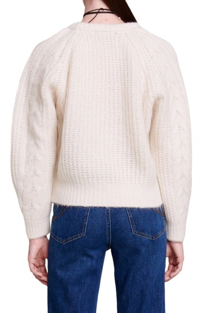Shop Maje Cable Knit Raglan Sweater In Ecru