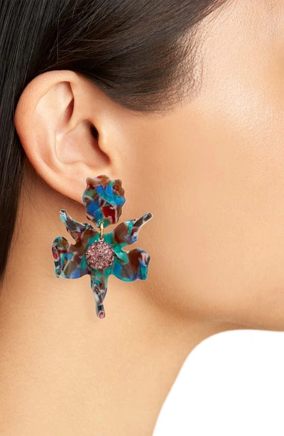 Shop Lele Sadoughi Small Crystal Lily Earrings In Indigo Fields