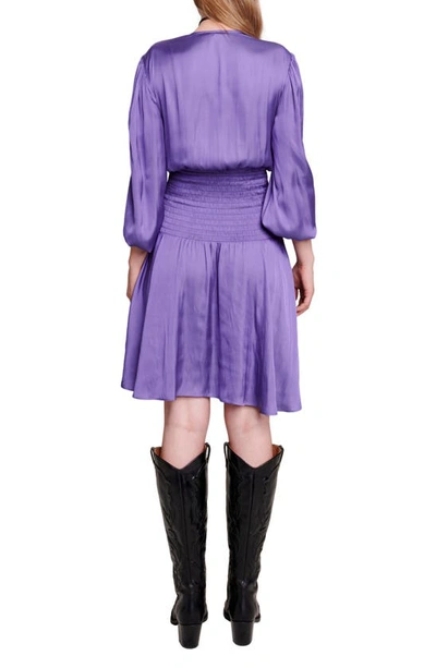 Shop Maje Smocked Long Sleeve Minidress In Purple