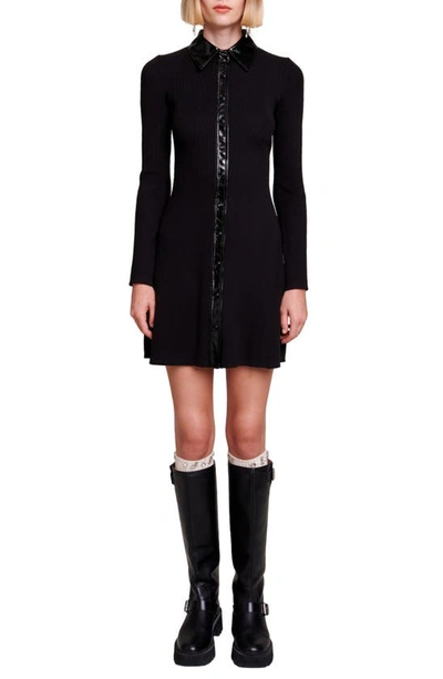 Shop Maje Long Sleeve Knit Minidress In Black