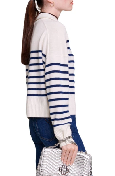 Shop Maje Stripe Cashmere Sweater In Navy / Ecru