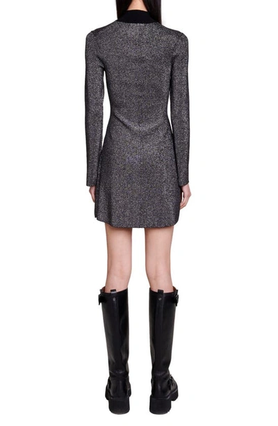 Shop Maje Metallic Long Sleeve Ribbed Sweater Dress In Black/ Glitter