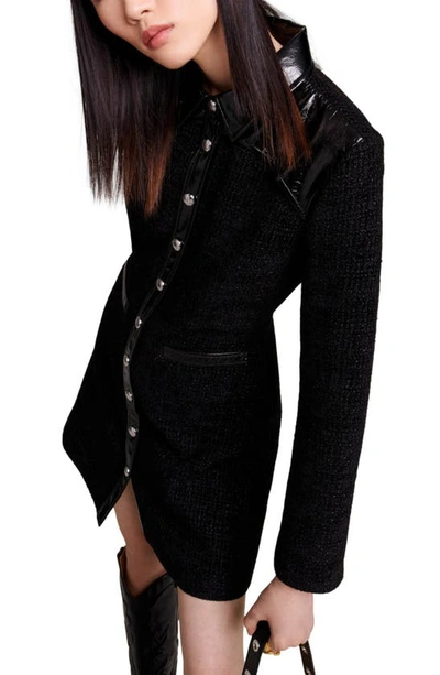 Shop Maje Long Sleeve Tweed Minidress In Black
