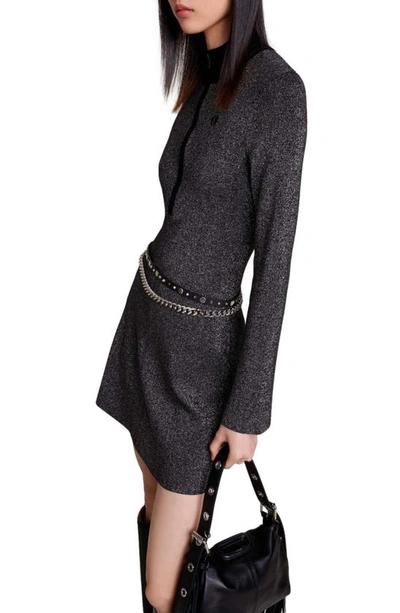 Shop Maje Metallic Long Sleeve Ribbed Sweater Dress In Black/ Glitter