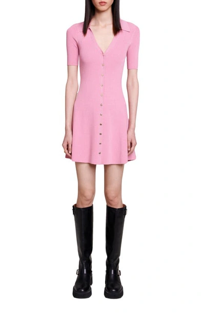 Shop Maje Roliane Metallic Rib A-line Dress In Pale Pink