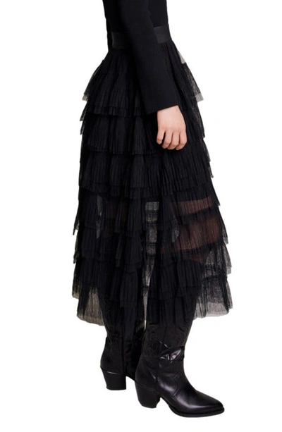 Shop Maje Josepha Tiered Ruffle Skirt In Black