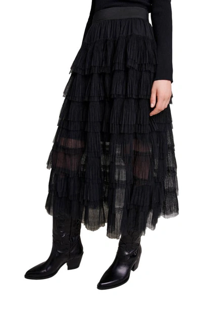 Shop Maje Josepha Tiered Ruffle Skirt In Black