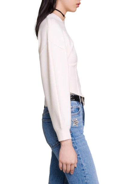 Maje Crop Lantern Sleeve Corset Detail Sweater In Ecru