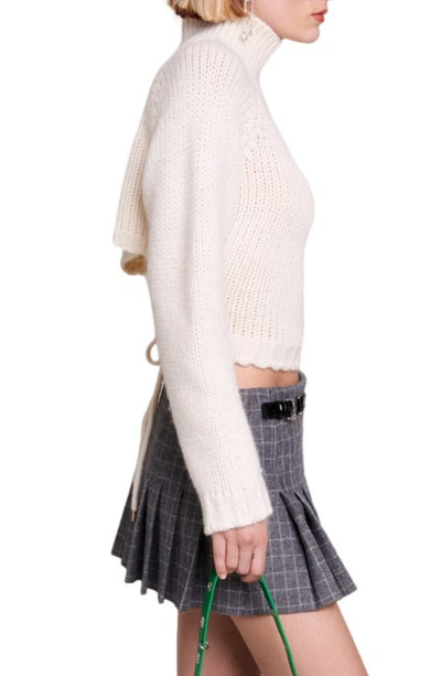 Shop Maje Lace Up Back Wool & Alpaca Blend Sweater In Ecru