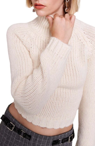 Shop Maje Lace Up Back Wool & Alpaca Blend Sweater In Ecru