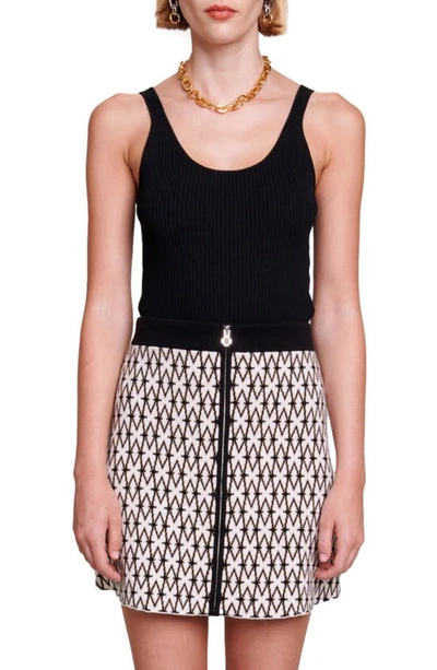 Shop Maje Joyal Knit Miniskirt In Ecru Black