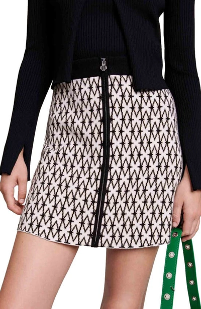 Shop Maje Joyal Knit Miniskirt In Ecru Black