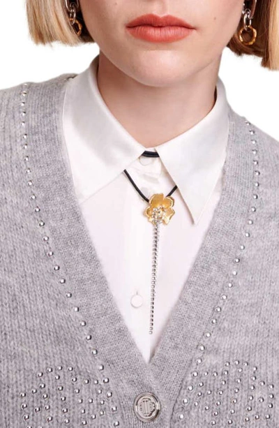 Shop Maje Clover Stud Wool & Mohair Blend V-neck Cardigan In Grey