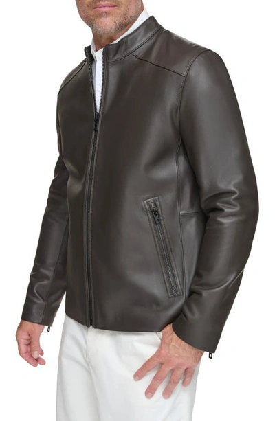 Shop Andrew Marc Corbio Leather Jacket In Espresso