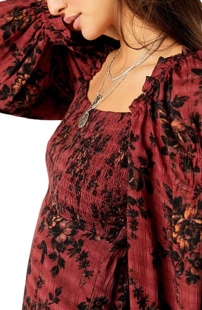 Shop Free People Jaymes Floral Smocked Long Sleeve Maxi Dress In Burgundy Combo