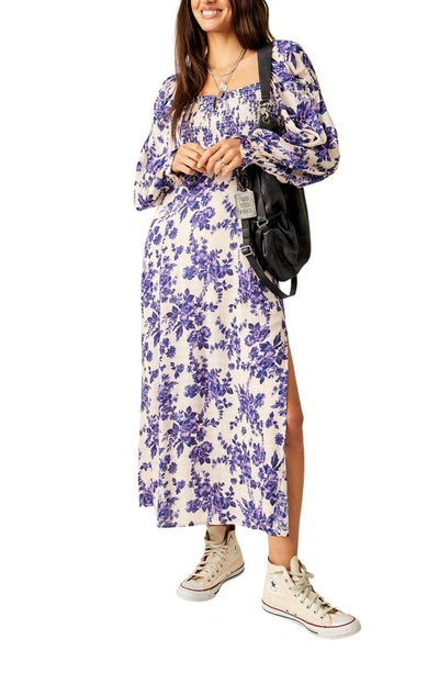 Shop Free People Jaymes Floral Smocked Long Sleeve Maxi Dress In Iris Combo