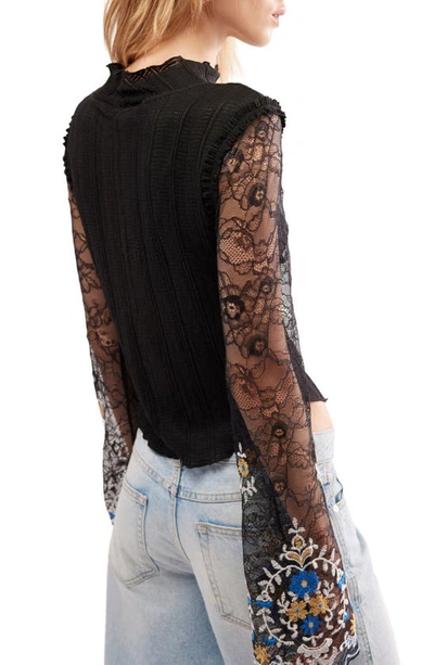 Shop Free People Don't Blame Me Sheer Lace Sleeve Rib Top In Black Combo