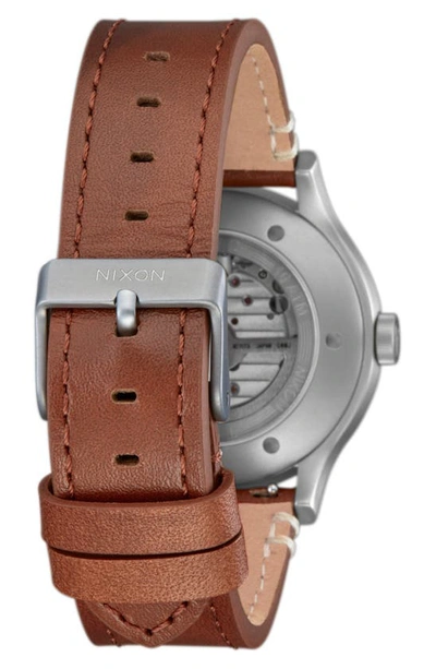 Shop Nixon Spectra Skeleton Dial Leather Bracelet Watch, 40mm In Lt Gunmetal / Basalt / Sienna