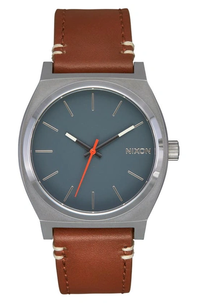 Shop Nixon Time Teller Leather Strap Watch, 37mm In Lt Gunmetal / Basalt / Sienna