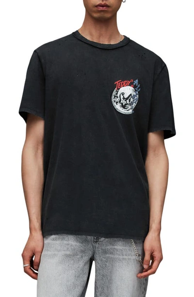 Shop Allsaints Stray Cotton Graphic T-shirt In Washed Black