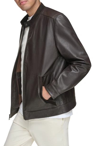 Shop Andrew Marc Varkas Leather Jacket In Brown