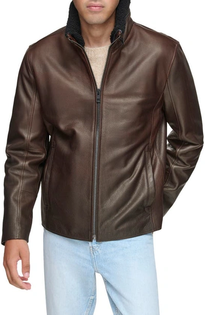 Shop Andrew Marc Brentford Genuine Shearling Jacket In Chocolate