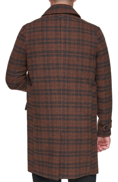 Shop Andrew Marc Bexar Plaid Wool Blend Overcoat In Brown Plaid