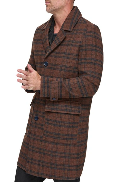 Shop Andrew Marc Bexar Plaid Wool Blend Overcoat In Brown Plaid