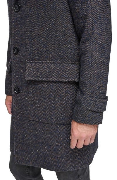 Shop Andrew Marc Wexford Herringbone Wool Blend Overcoat In Navy Herringbone Tweed