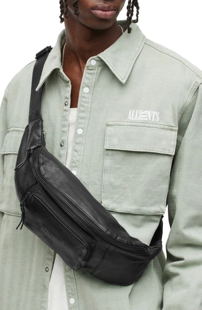 Shop Allsaints Oppose Leather Belt Bag In Black