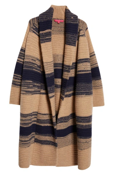 Shop The Elder Statesman Umbra Cashmere Sweater Coat In Camel/ Navy