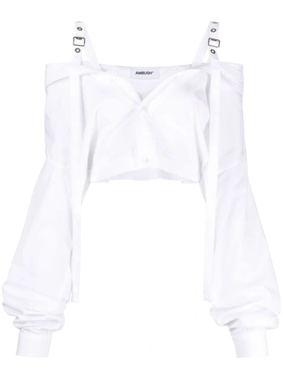 Shop Ambush Off Shoulders Cropped Cotton Shirt In White