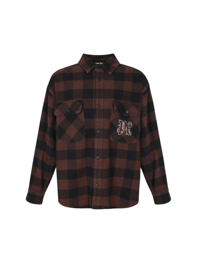 Shop Palm Angels Overshirt In Brown Off