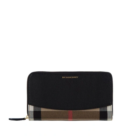 Shop Burberry Elmore Check And Leather Zip-around Wallet In Black