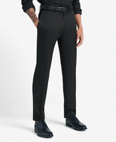 Reaction Kenneth Cole Stretch Urban Heather Slim Fit Flex Waistband Flat Front Dress Pant In Black