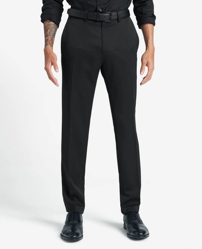 Reaction Kenneth Cole Stretch Urban Heather Slim Fit Flex Waistband Flat Front Dress Pant In Black
