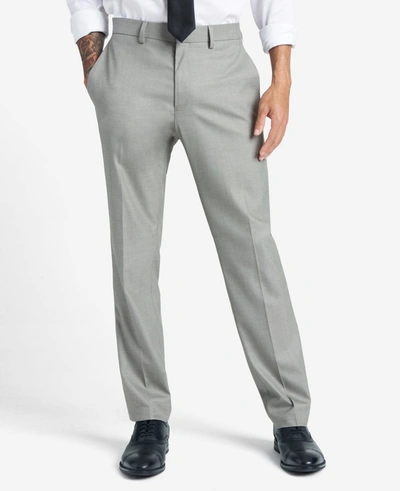 Reaction Kenneth Cole Premium Stretch Twill Slim Fit Flex Waistband Flat Front Dress Pant In Lt. Grey