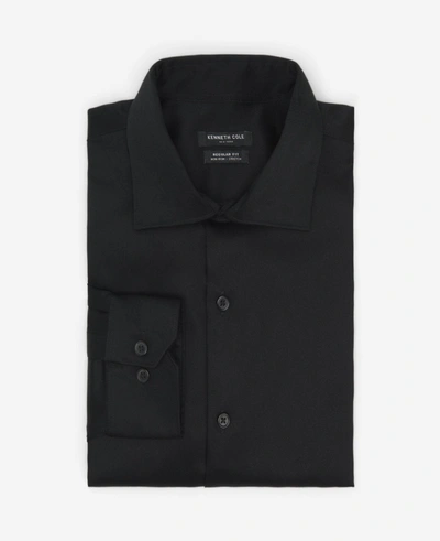 Kenneth Cole Regular-fit Button-down Stretch Dress Shirt With Tek Fit In Black