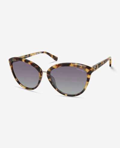Shop Kenneth Cole Bio-acetate Cat Eye Sunglasses In Tortoise