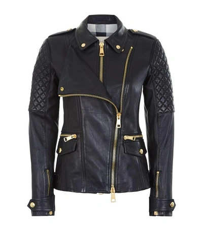 Shop Burberry Remmington Double Front Leather Jacket