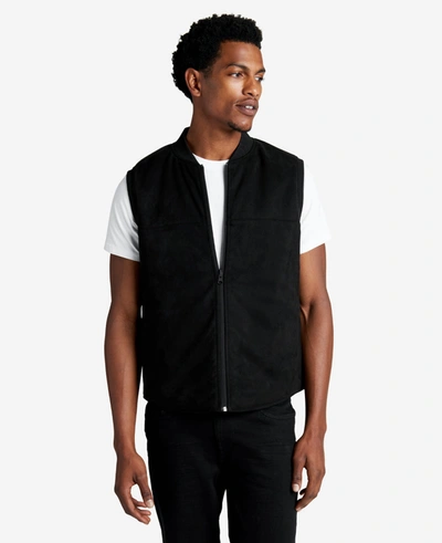 Kenneth Cole Quilted Faux Suede Reversible Vest In Black