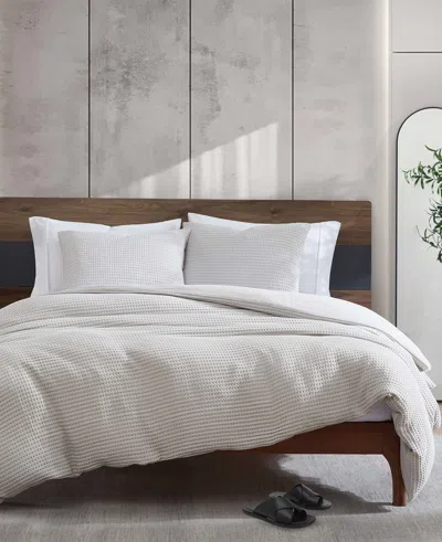 Kenneth Cole Reversible Solid White Waffle Duvet Cover Set In Grey