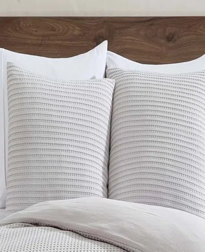 Kenneth Cole Reversible Solid White Waffle Duvet Cover Set In Grey