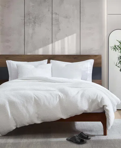 Kenneth Cole Reversible Solid White Waffle Duvet Cover Set