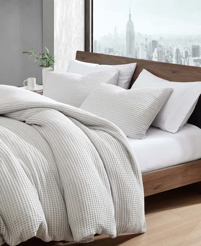 Kenneth Cole Reversible Solid White Waffle Duvet Cover Set In Grey