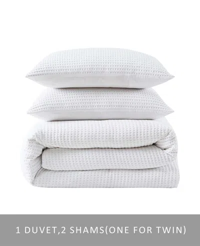 Kenneth Cole Reversible Solid White Waffle Duvet Cover Set