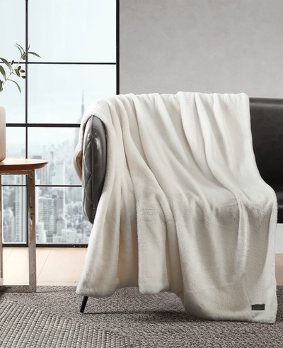 Kenneth Cole White Faux Fur Solid Throw Blanket
