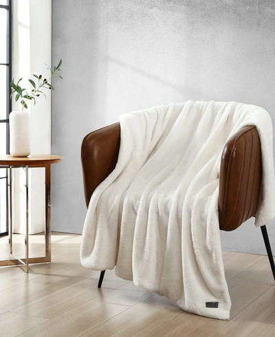 Kenneth Cole White Faux Fur Solid Throw Blanket