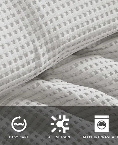 Kenneth Cole Reversible Solid White Waffle Duvet Cover Set In Grey
