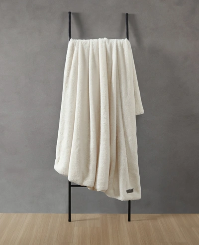 Kenneth Cole White Faux Fur Solid Throw Blanket